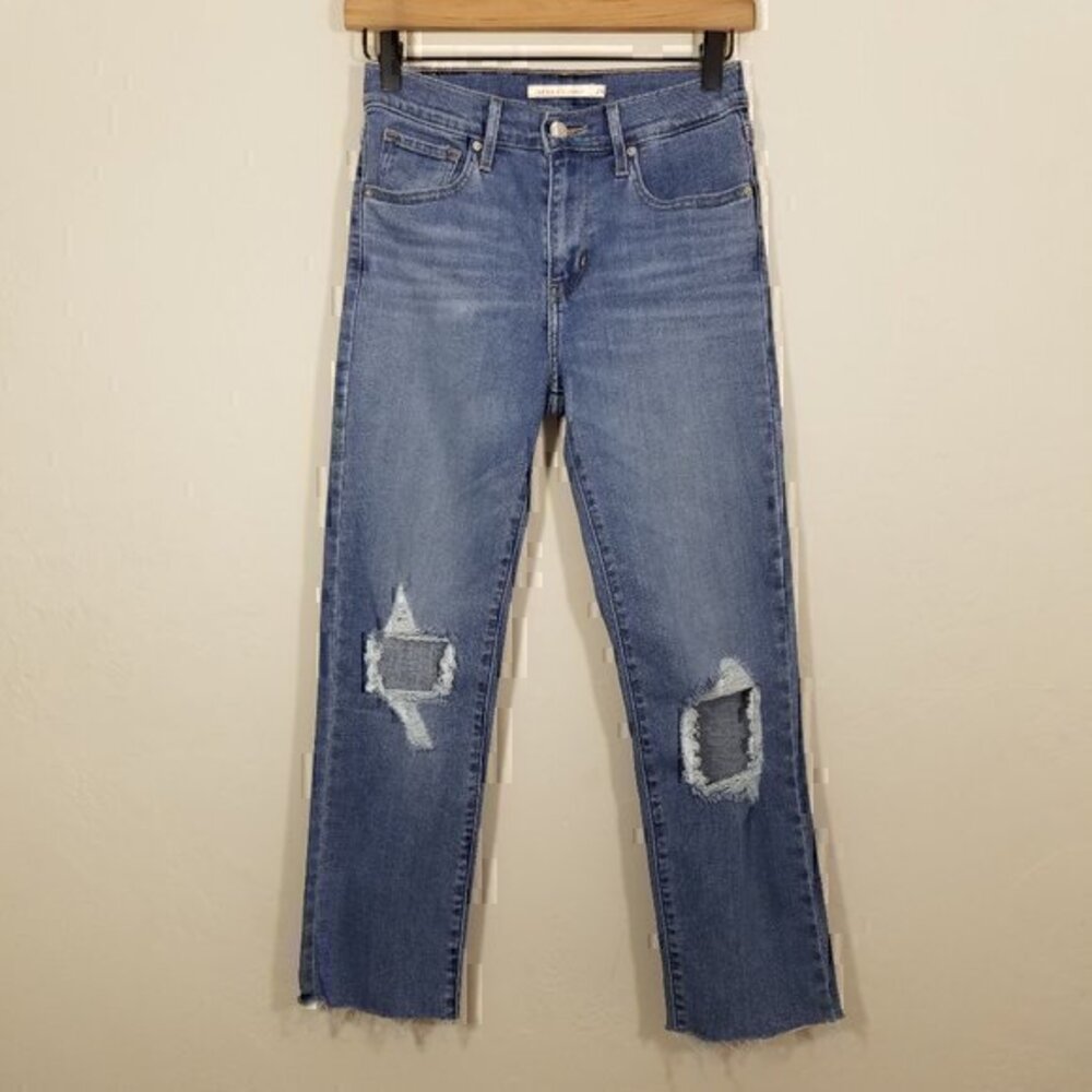Levi's 724 High Rise Straight Raw Hem Stretch Jeans Size 25